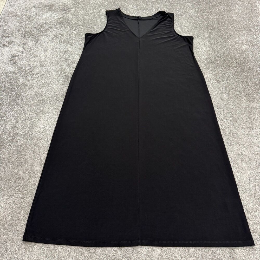 Franne Golde Sleeveless Maxi Shift Dress Womens 2XL Black V-Neck Stretch Classic